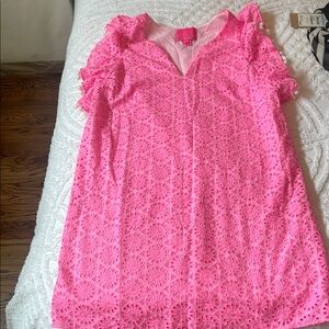 Lilly Pulitzer Pink Flutter Sleeve Tiered Mini Dress